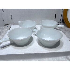 Anchor Hocking Milk Glass Ovenproof Microwaveable Handled Soup Bowls Set Of 4